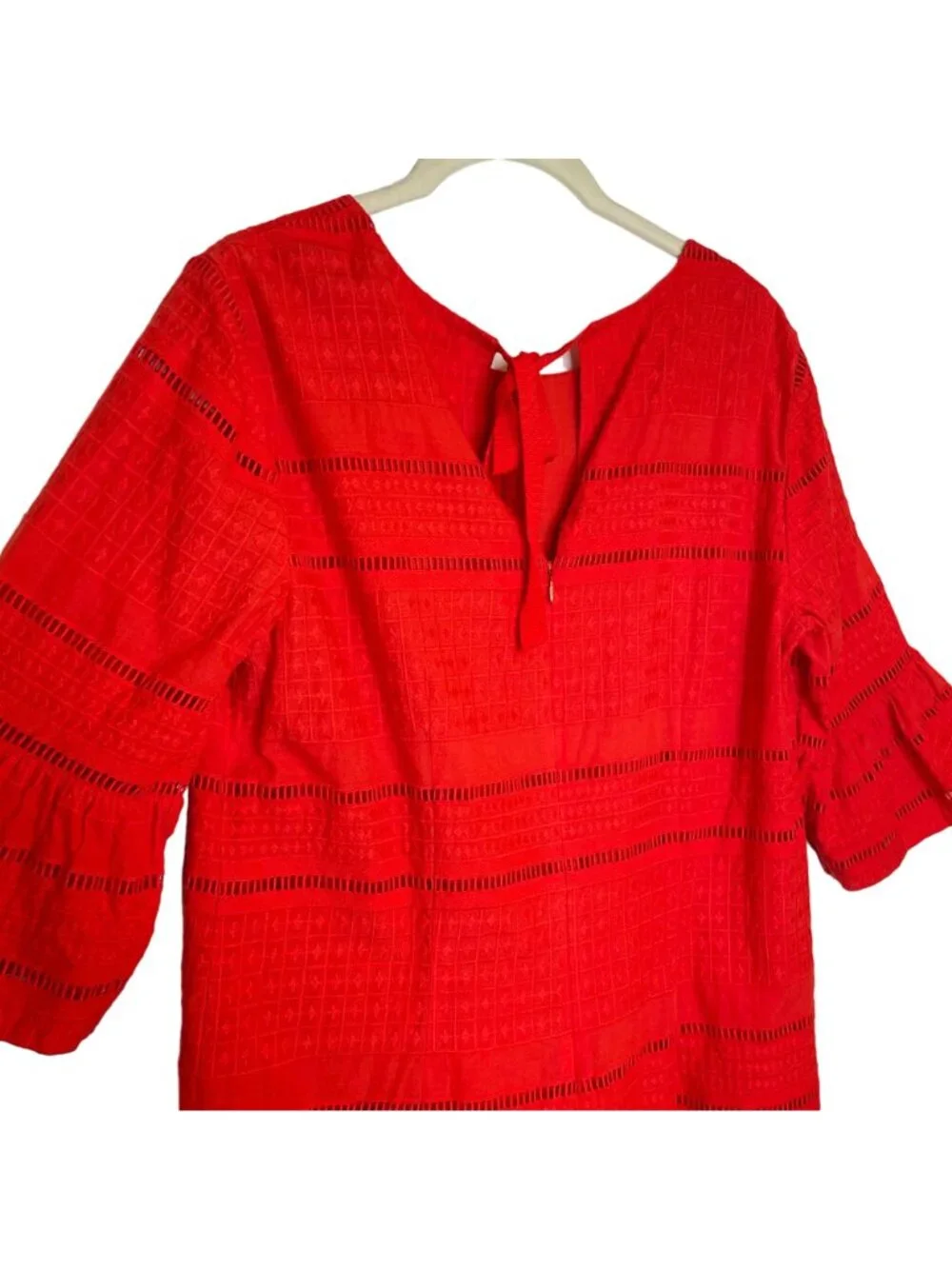 J. Crew Red/Coral Bell Sleeve Embroidered Shift Dress, 6